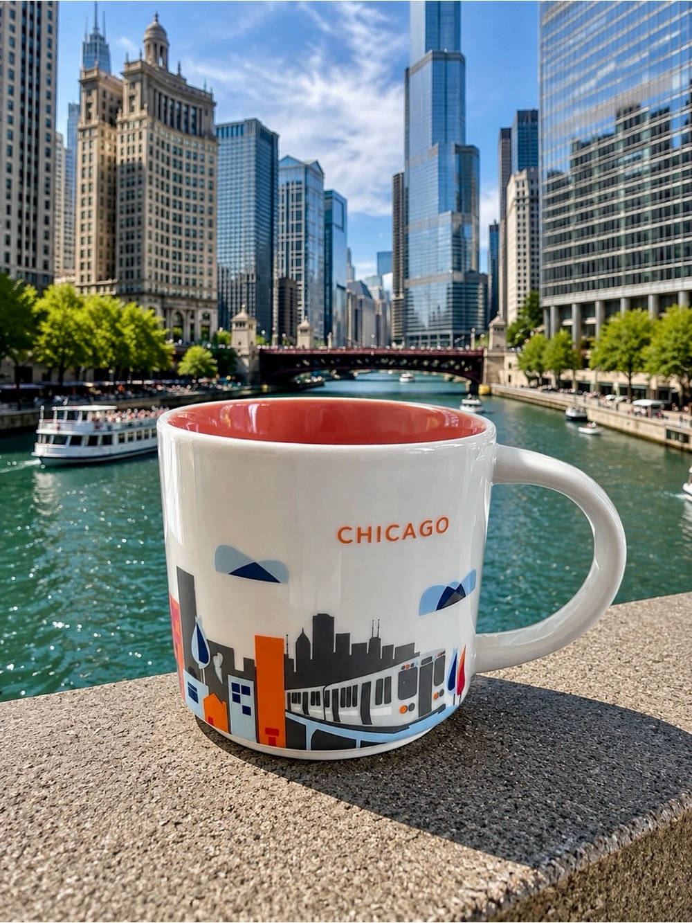 Chicago Skyline Ceramic Mug - White with Orange Interior